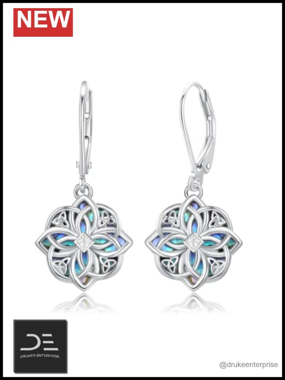 925 Sterling Silver Celtic Knot Drop Dangle Earrings Abalone Gift for Women